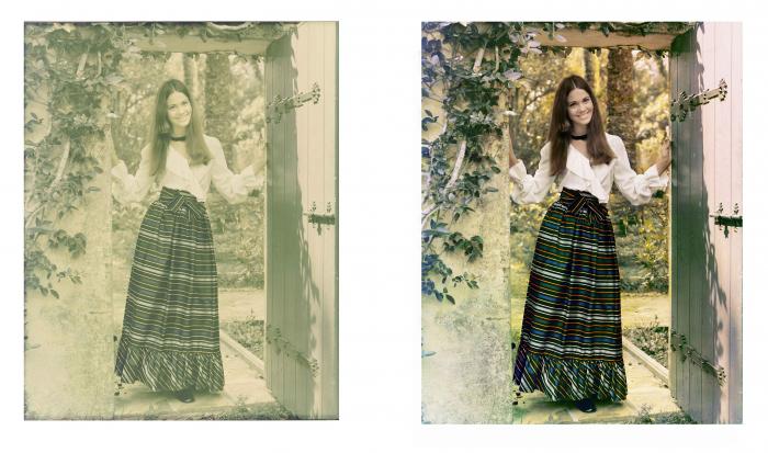 before and after color correction girl in dress